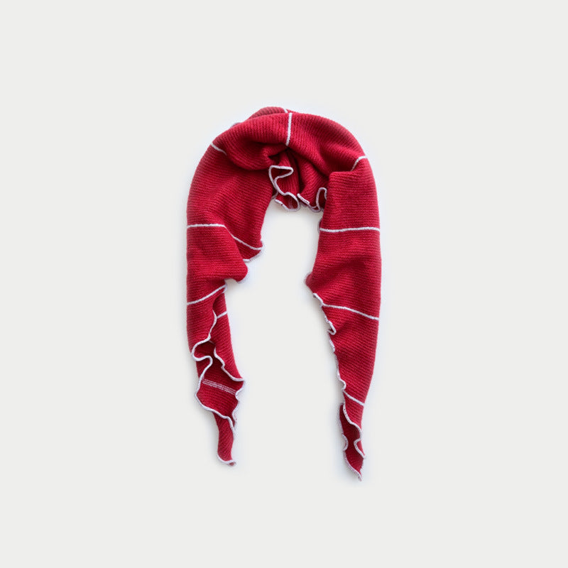 Wool Blend Ruffle Knit Triangle Scarf Shawl N6K228