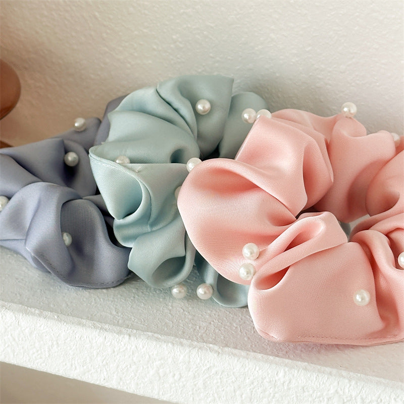 Solid Satin Pearl Scrunchie High Elasticity Women N6H184