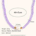 Load image into Gallery viewer, Amethyst Steel Pearl Shell Necklace Gold Plated Retro S5P236
