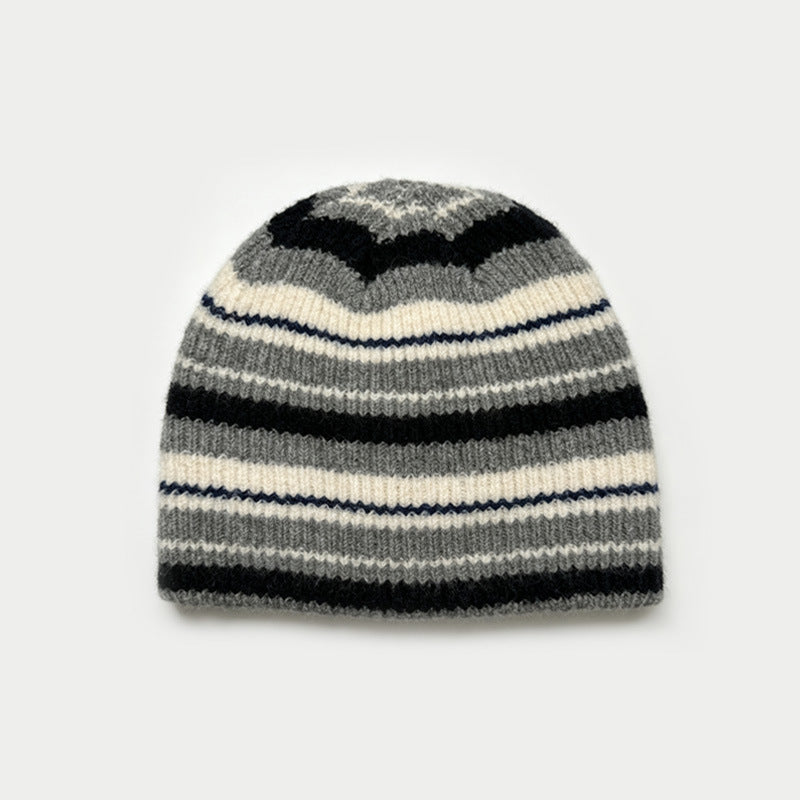 Women's Wool Knitted Striped Beanie N6J101