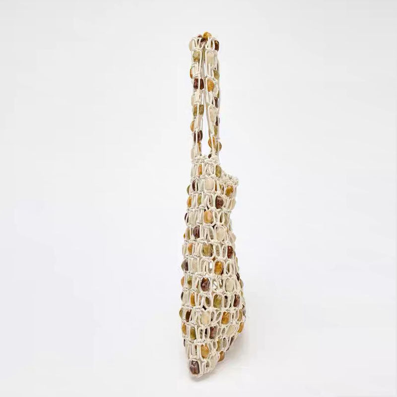 Waxed Cotton Rope Woven Tote Khaki  S5P282