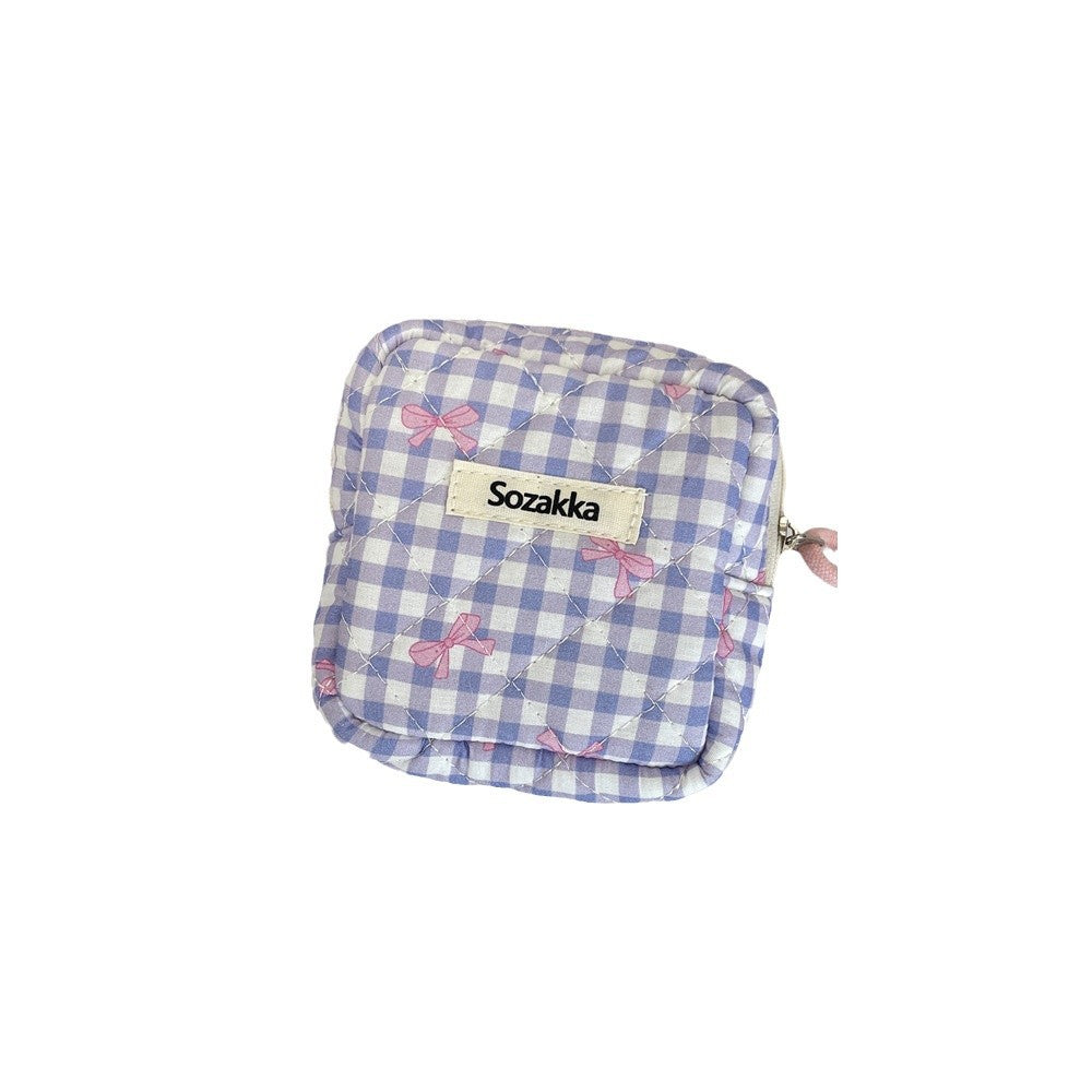 Padded Plaid Corduroy Pouch Women Multi purpose S5P870