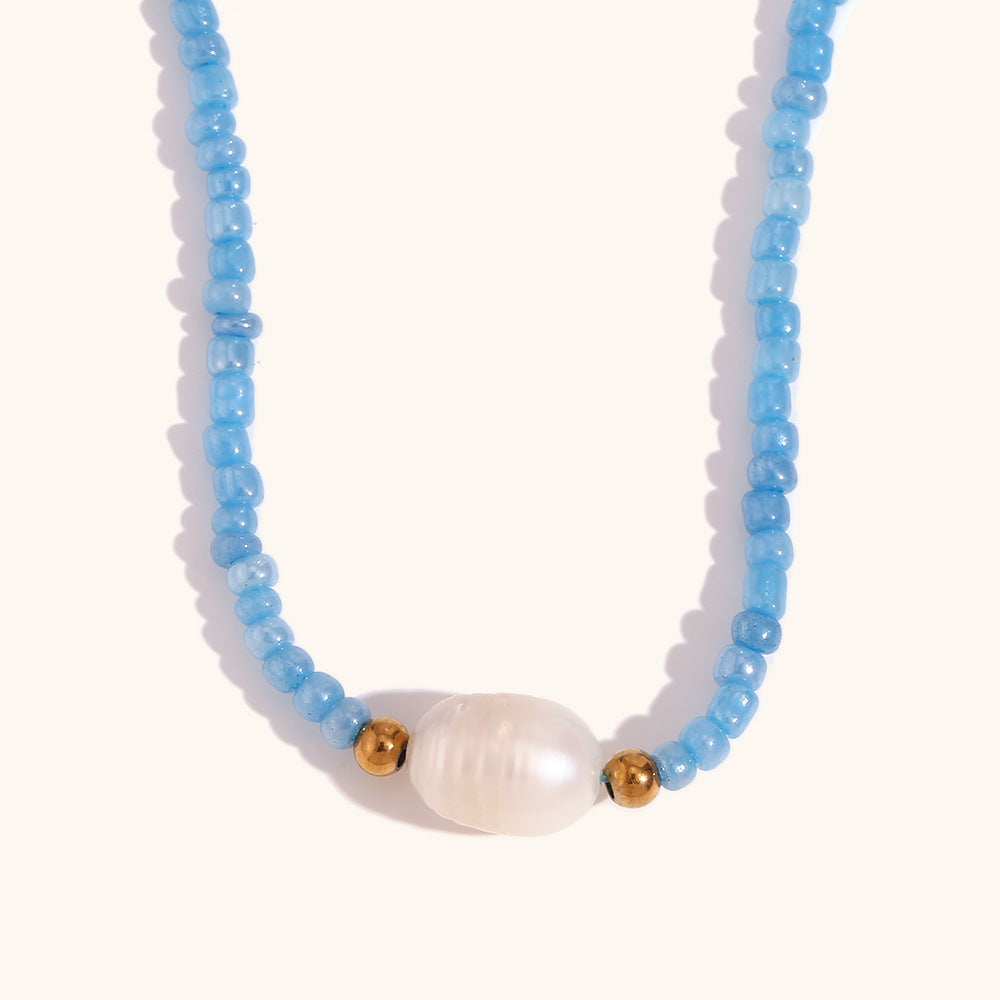 Freshwater Pearl Strand Necklace Seed Beads S5P235