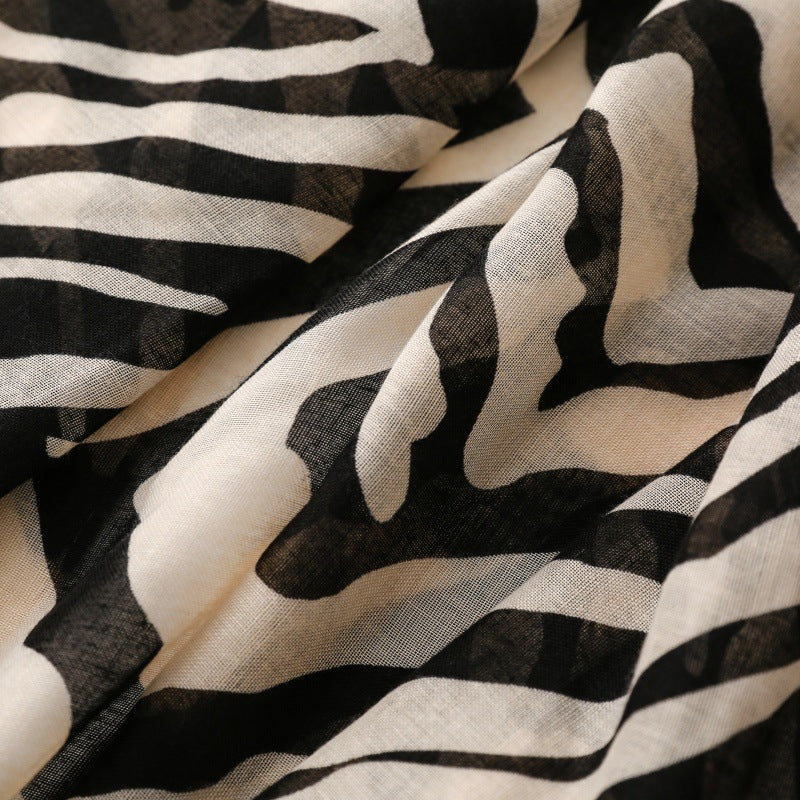 Zebra Print Fringe Scarf Shawl Women Vacation N6H254