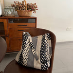 Load image into Gallery viewer, Black White Polka Dot Canvas Tote Bag Shoulder Crossbody N6F182