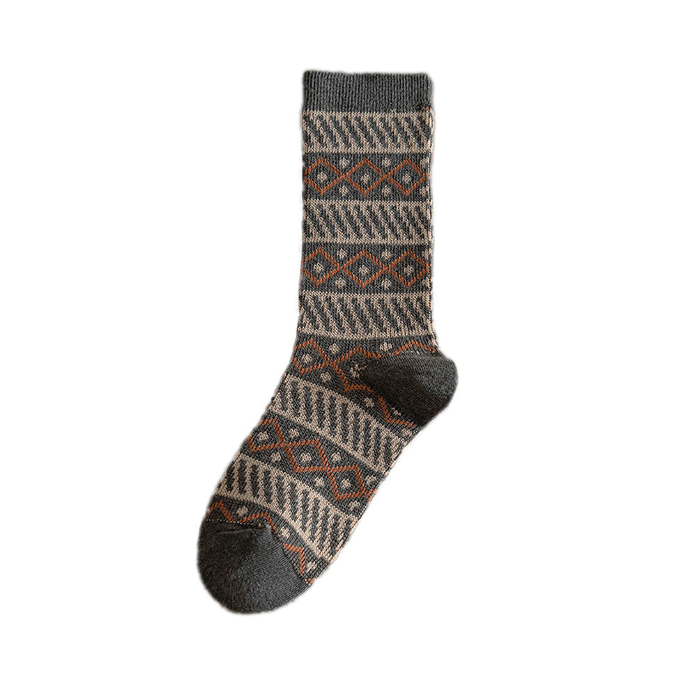 Vintage Ethnic Double Needle Mid-Calf Socks Warm N6H035