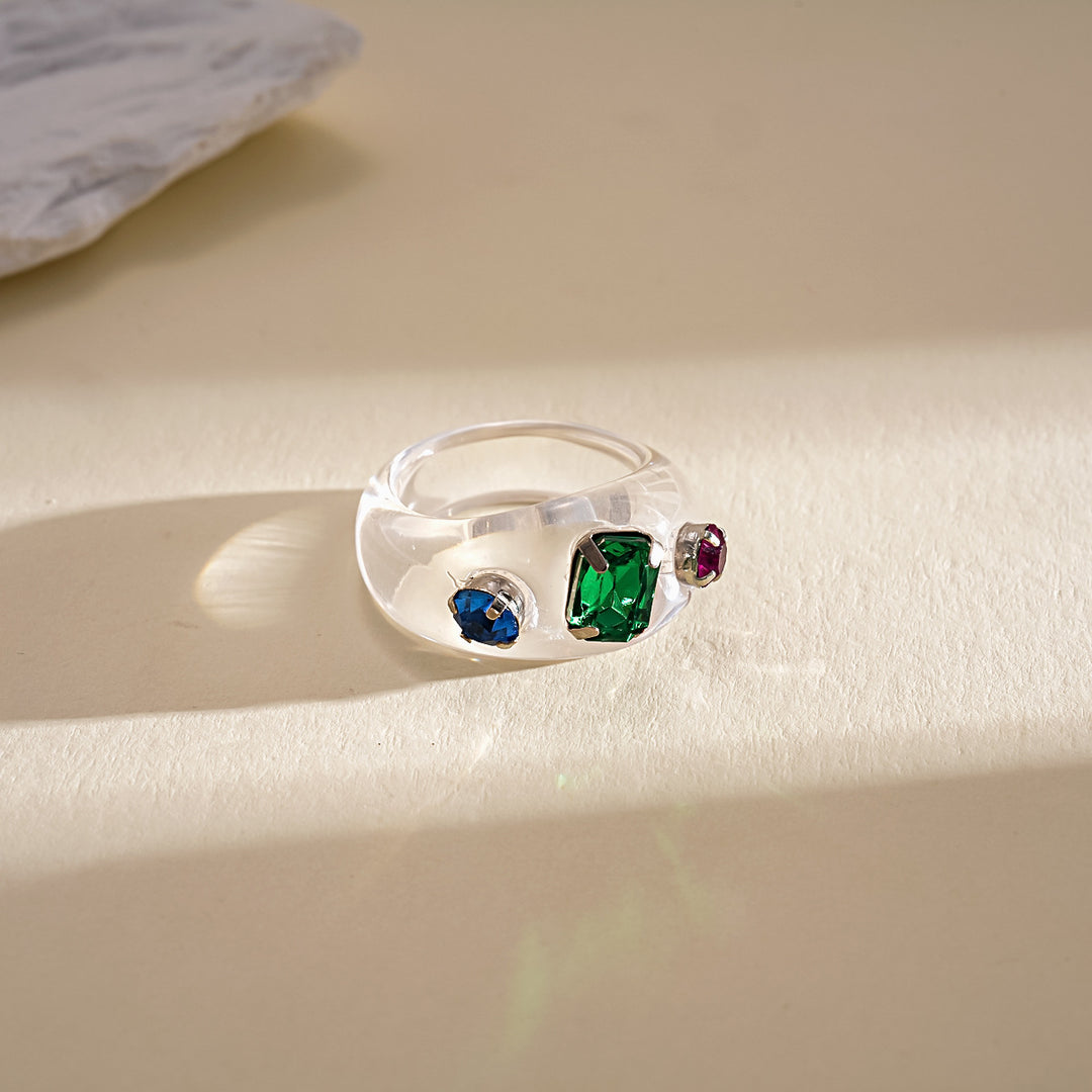 Dopamine Zircon Resin Ombré Geometric Ring Women N6H099
