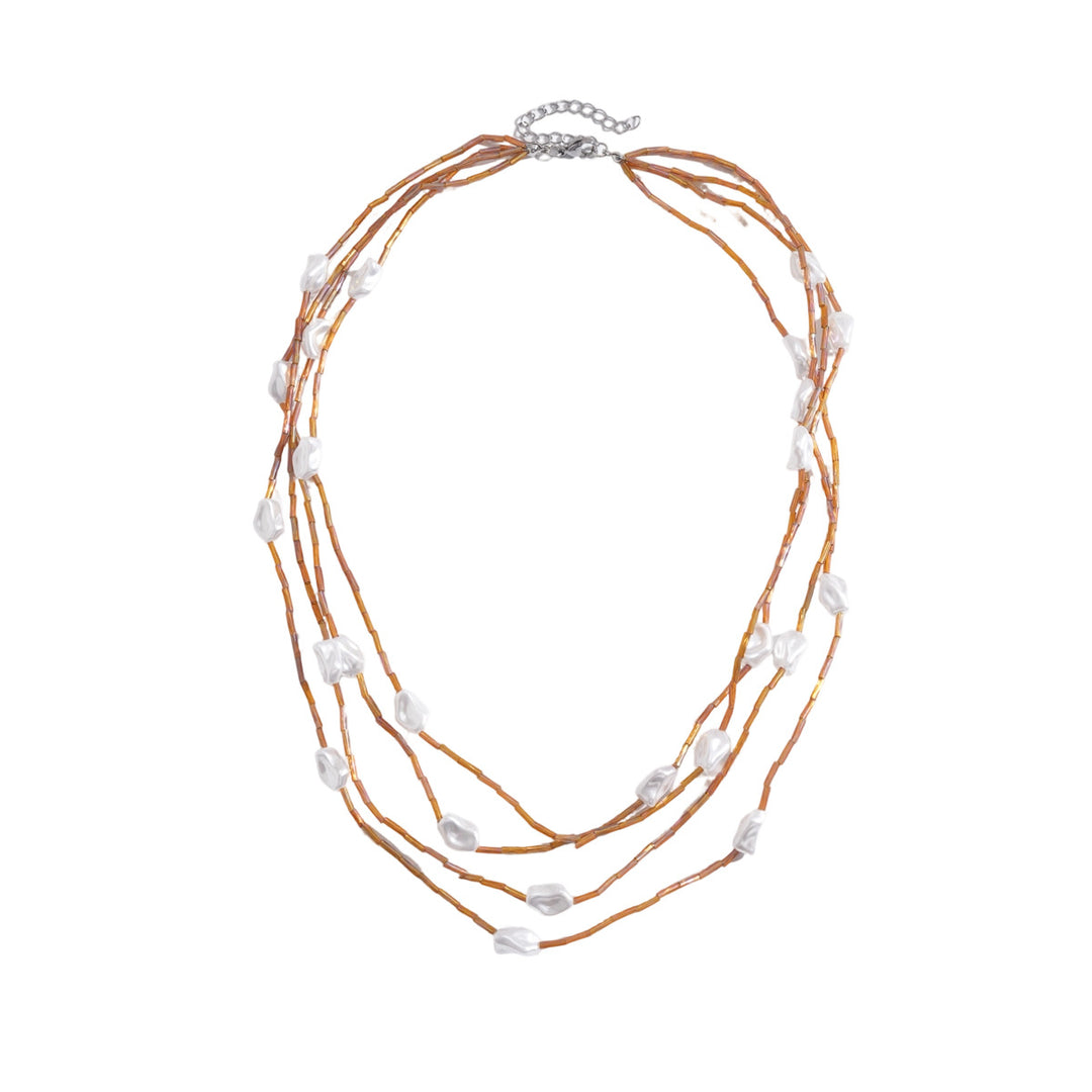 Vintage Multi-Layer Pearl Glass Bead Choker Necklace N6H146