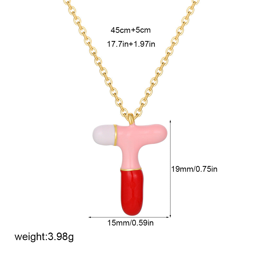 Alphabet Enamel Capsule Necklace Steel Gradient Color S5P234