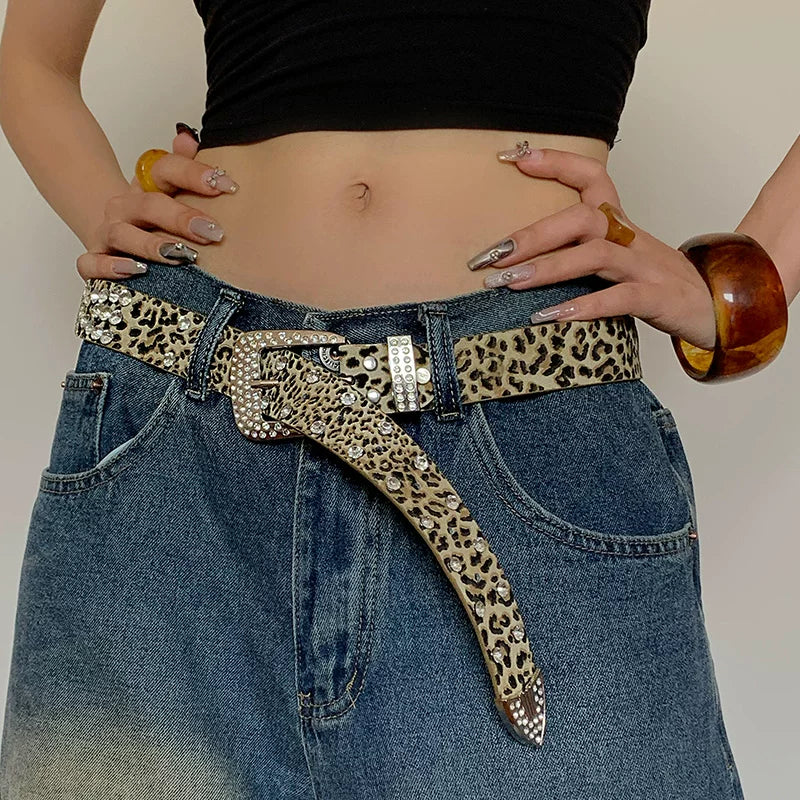 Rhinestone Leopard Print Belt Women N6C179