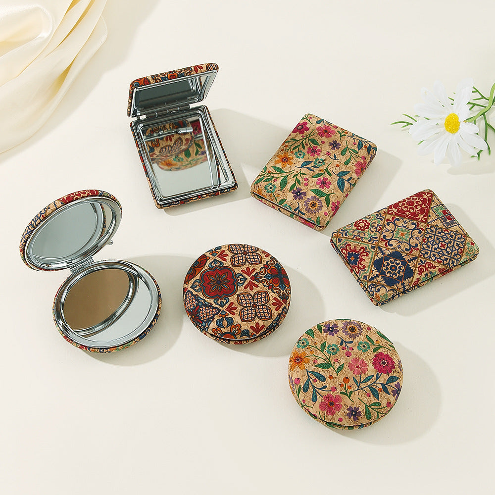 Cork Folding Mirror Dual Sided Portable Makeup N6F035