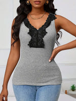 Load image into Gallery viewer, Lace Trim V-Neck Ribbed Tank Top Women N6D206