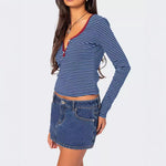 Load image into Gallery viewer, StripedButton Knit T-Shirt MidLight Blue N5A160
