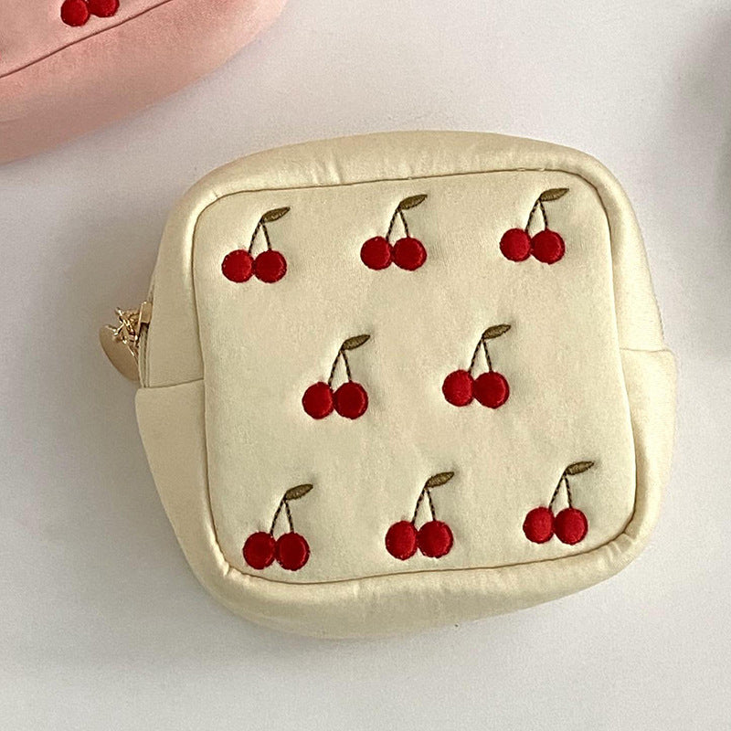 Cherry Embroidered Polyester Jewelry Pouch N6J276