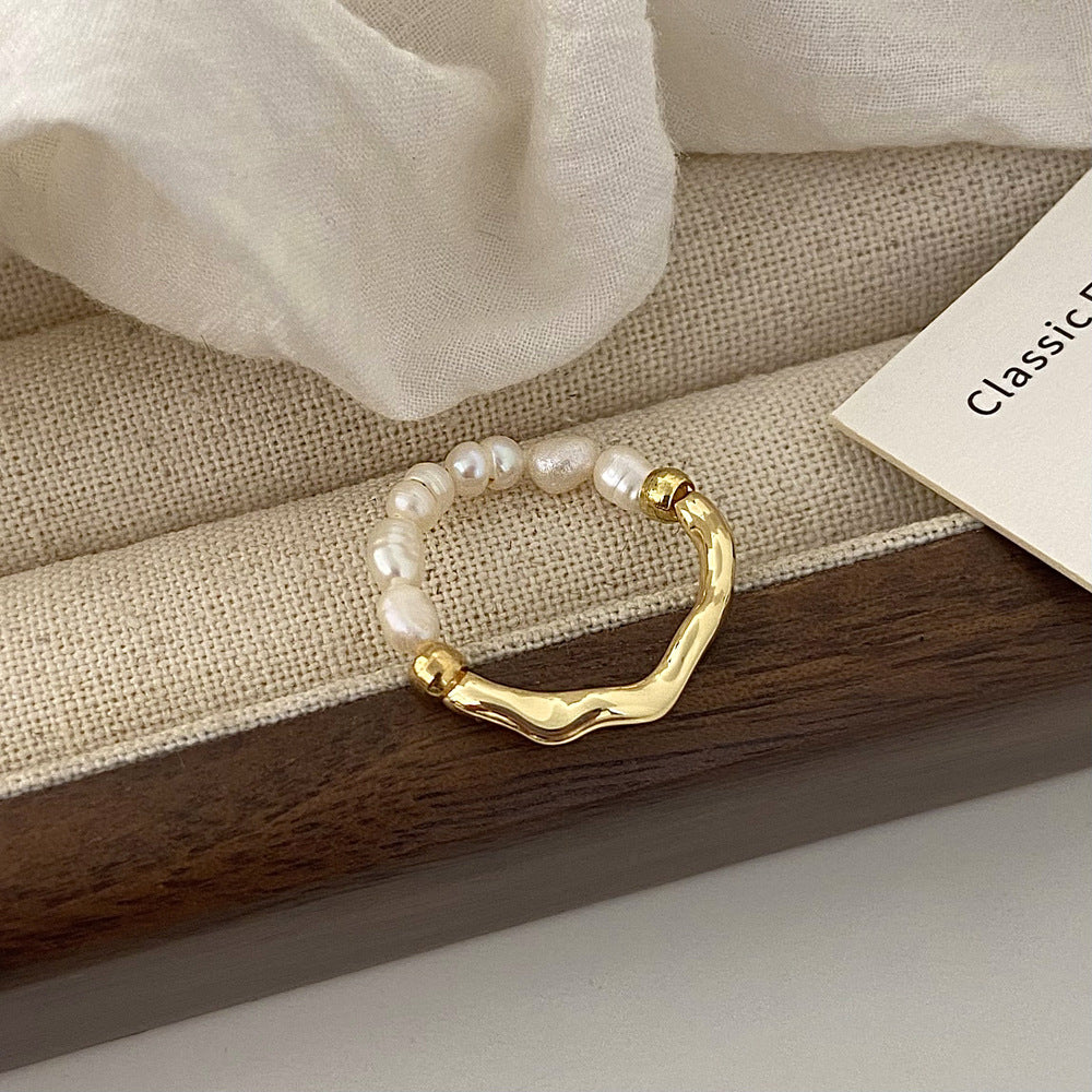 Freshwater Pearl Ring Copper Minimalist Stackable S5P067
