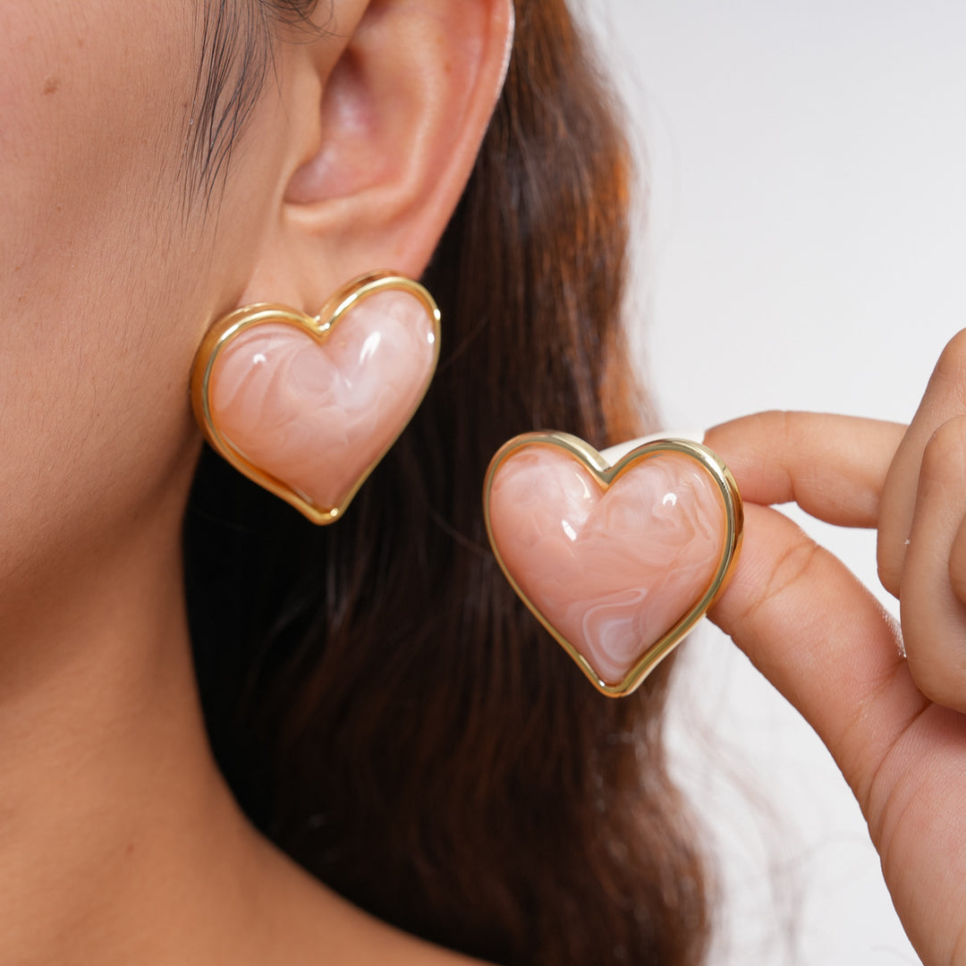 Womens Vintage Marbled Heart Acrylic Stud Earrings N6K152
