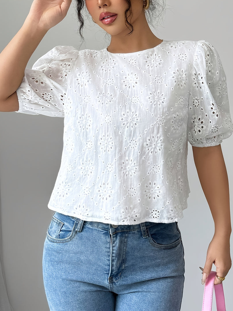 Lace Back Tie Short Sleeve Shirt Women N6D119
