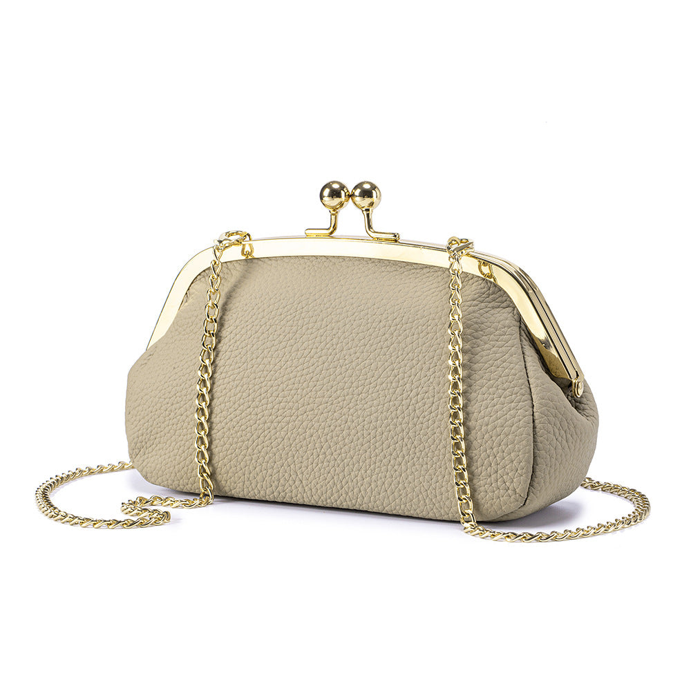 Women's Top-Grain Leather Chain Shell Bag N6J220