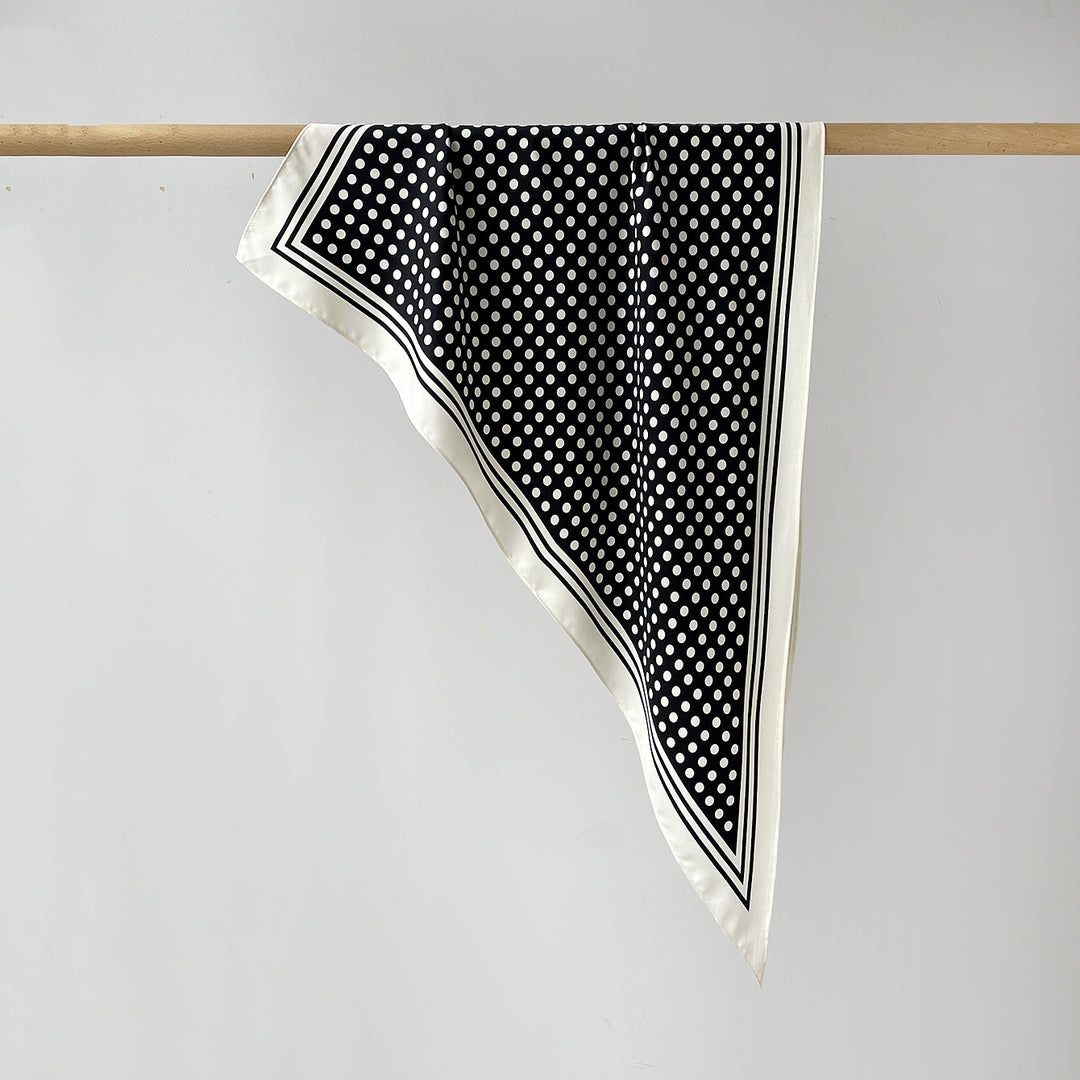 Polka Dot Print Triangle Scarf Satin Twill Women N6G218