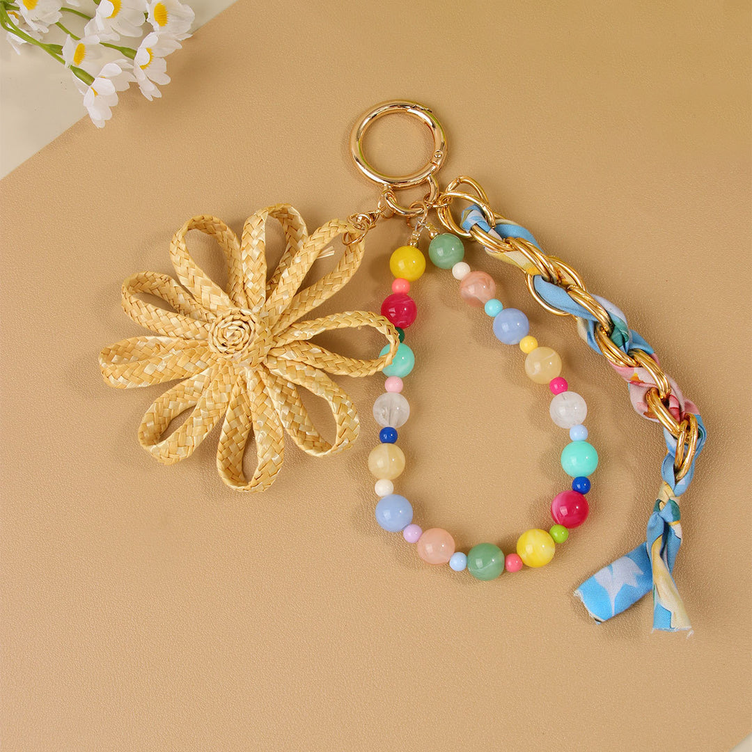Handwoven Flower Beaded Bag Charm Keychain N6G069
