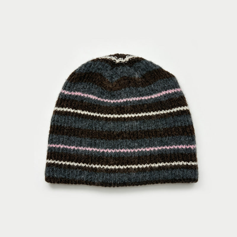 Women's Wool Knitted Striped Beanie N6J101