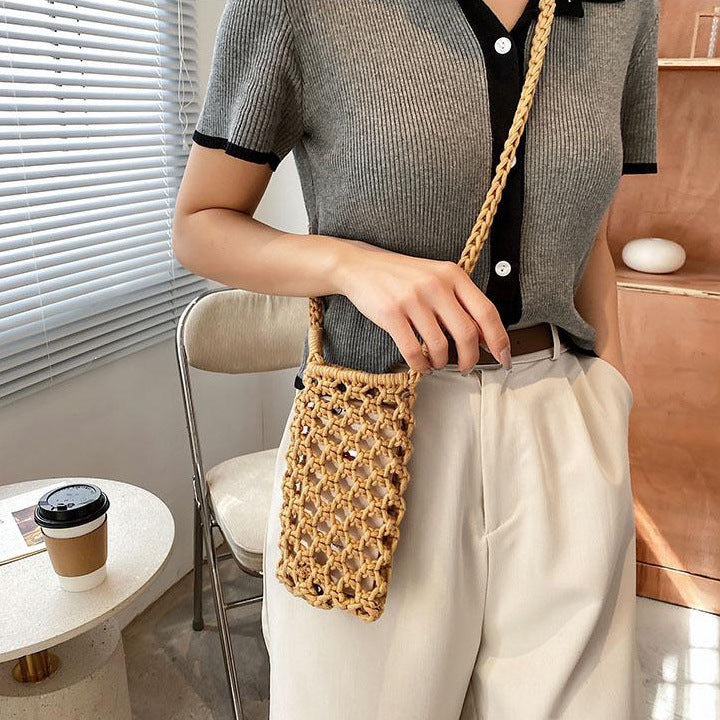 Woven Crossbody Phone Bag Cotton Rope Shoulder Purse N6G087