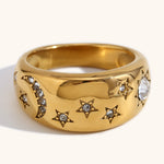 Load image into Gallery viewer, Star Moon Ring Steel White Crystal Microset  S5P248