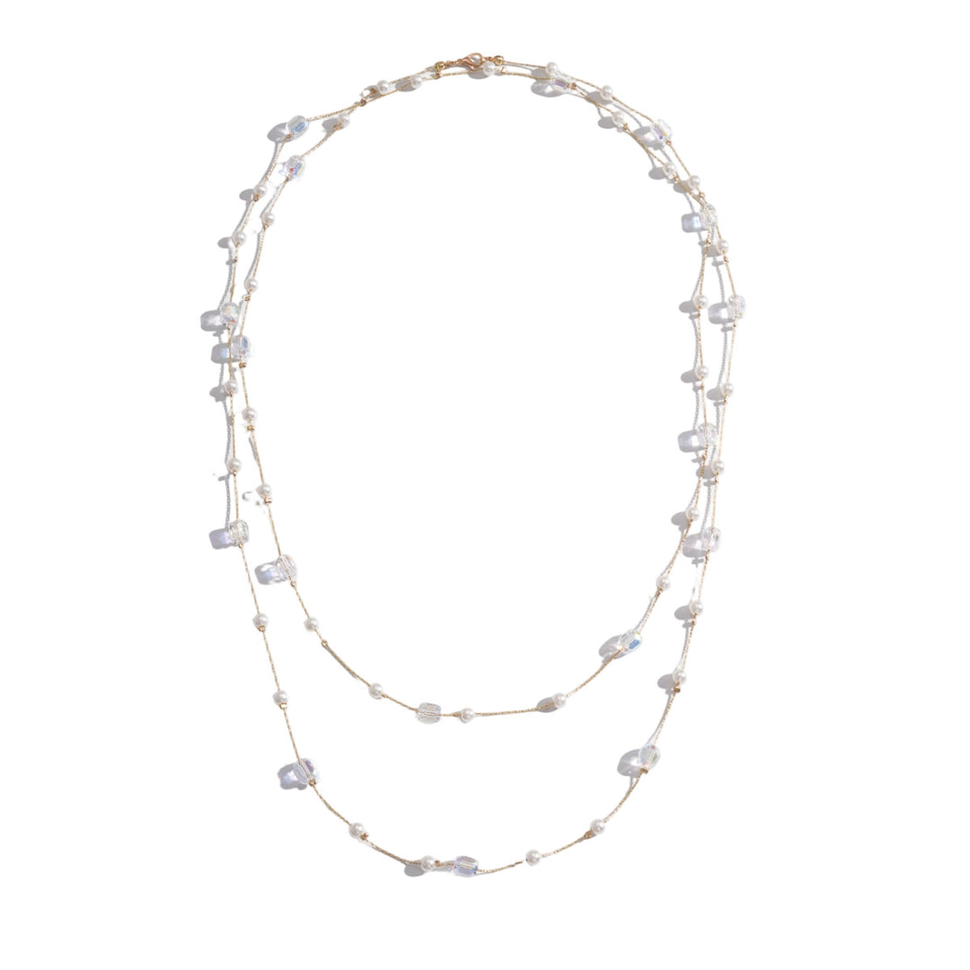 Layered Pearl Glass Bead Sweater Chain Women N6H148
