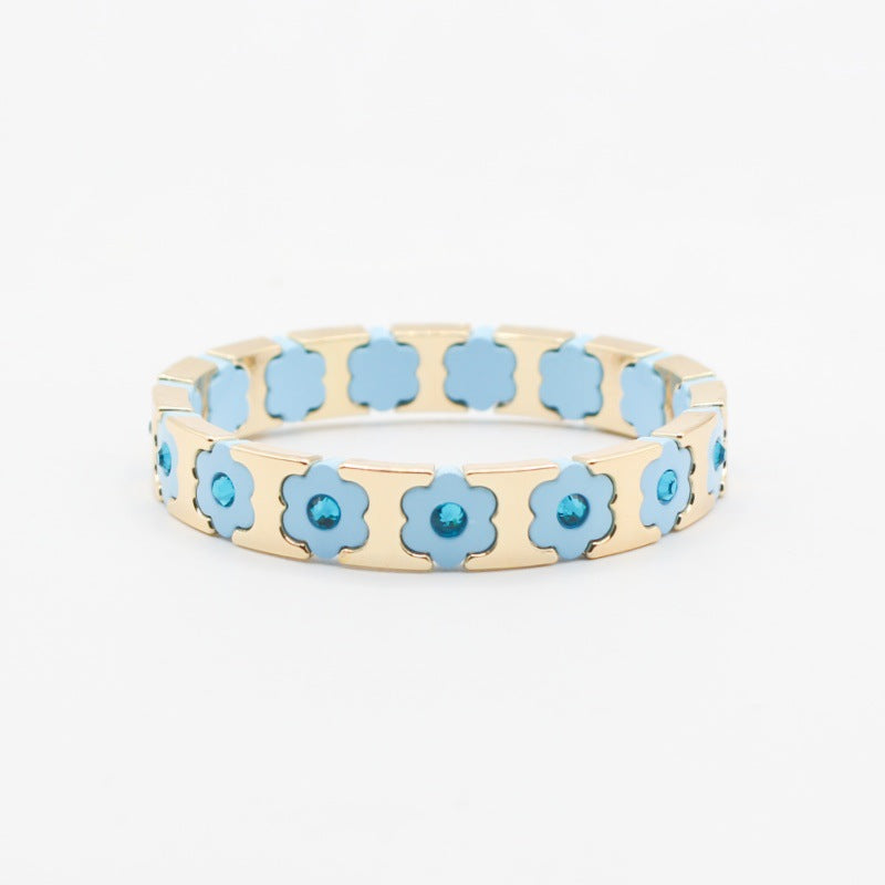 Floral Cuff Enamel Steel Crystal-Studded Elastic S5P141