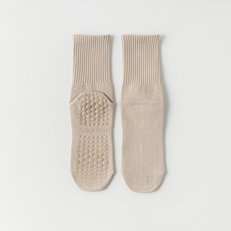 Solid Cotton Anti-Slip Yoga Socks Women Mid-Calf N6H003
