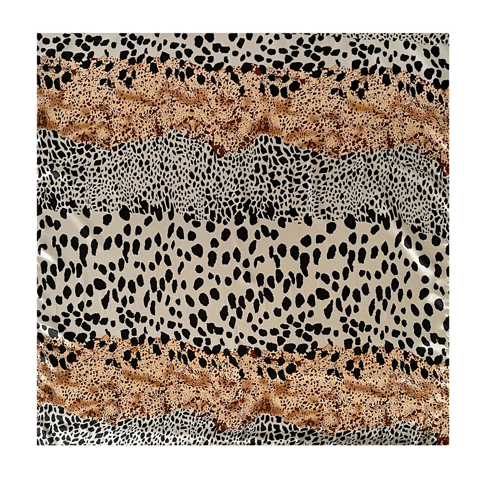 Leopard Print Spliced Satin Square Scarf 90cm N6G220