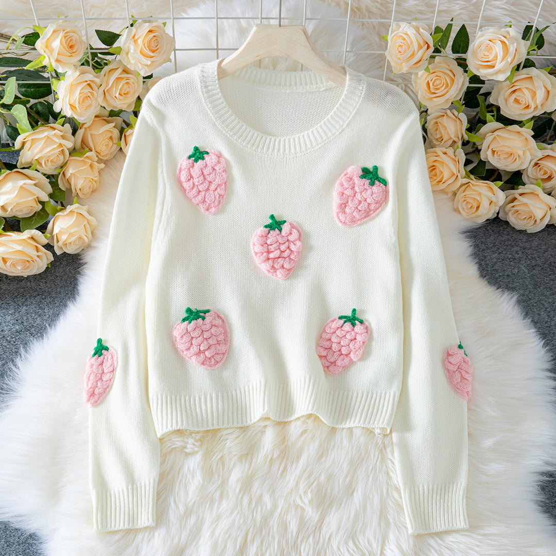 3D Strawberry Knit Long Lightweight Off White N5Z696