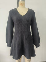Load image into Gallery viewer, Sexy V-Neck Cable Knit Sweater Dress Short Women N6G280