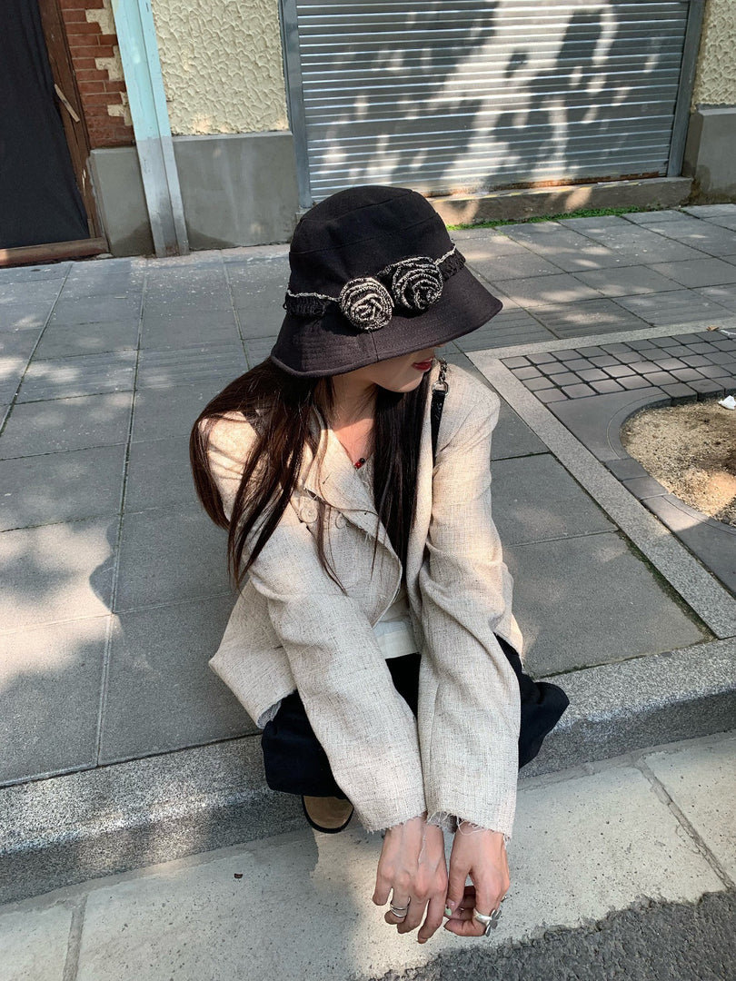 3D Flower Large Brim Bucket Hat Women N6C315