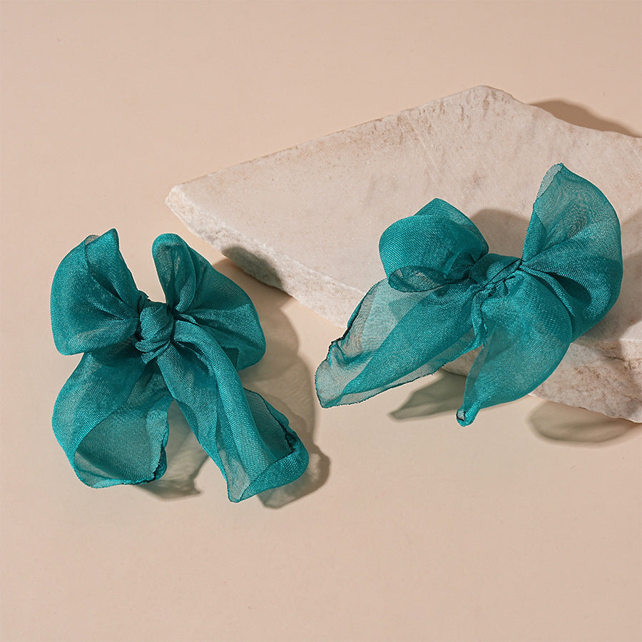 Lace Bow Studs Fabric Minimalist Featherweight S5P074