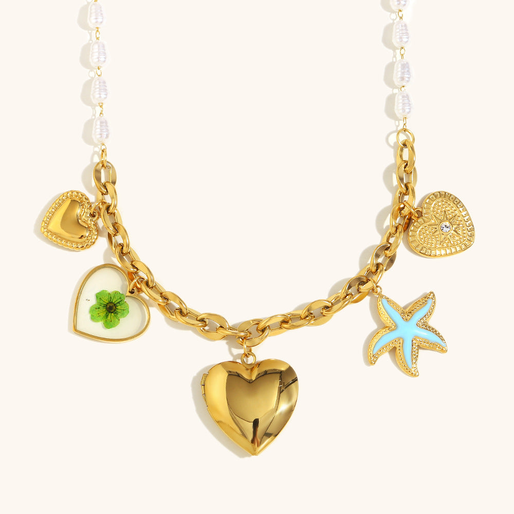 Simulated Pearl Pendant Necklace Plated Steel S5P214