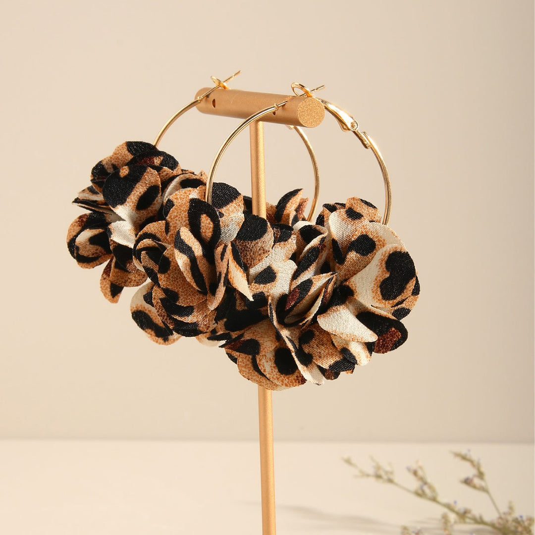 Leopard Print Round Petal Dangle Earrings Vintage N6F269