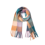Load image into Gallery viewer, Rainbow Plaid Mohair Feel Chunky Fringe Scarf N6K247