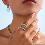 Load image into Gallery viewer, Line Two-Tone Ring Steel 18K Gold S5P025

