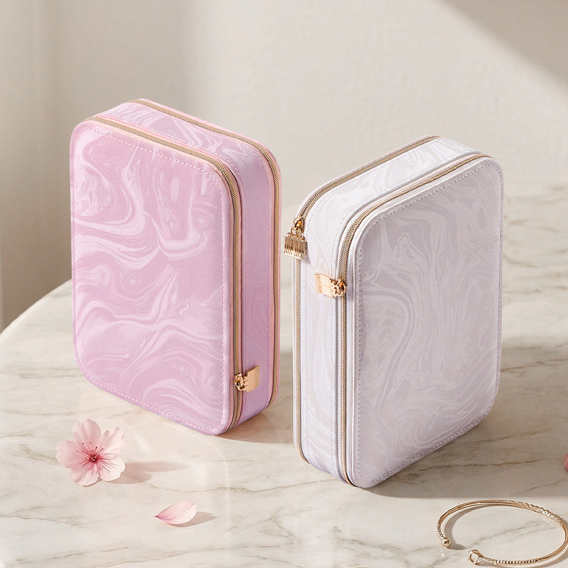 Double Zipper Jewelry Box PU Leather Storage Case N6G104