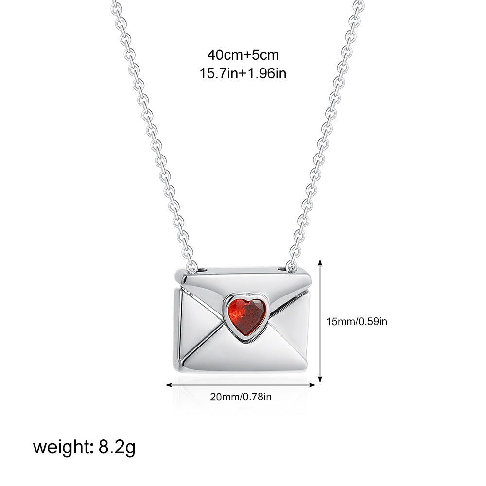 Heart Envelope Locket Photo Necklace Red Zircon  N6C181