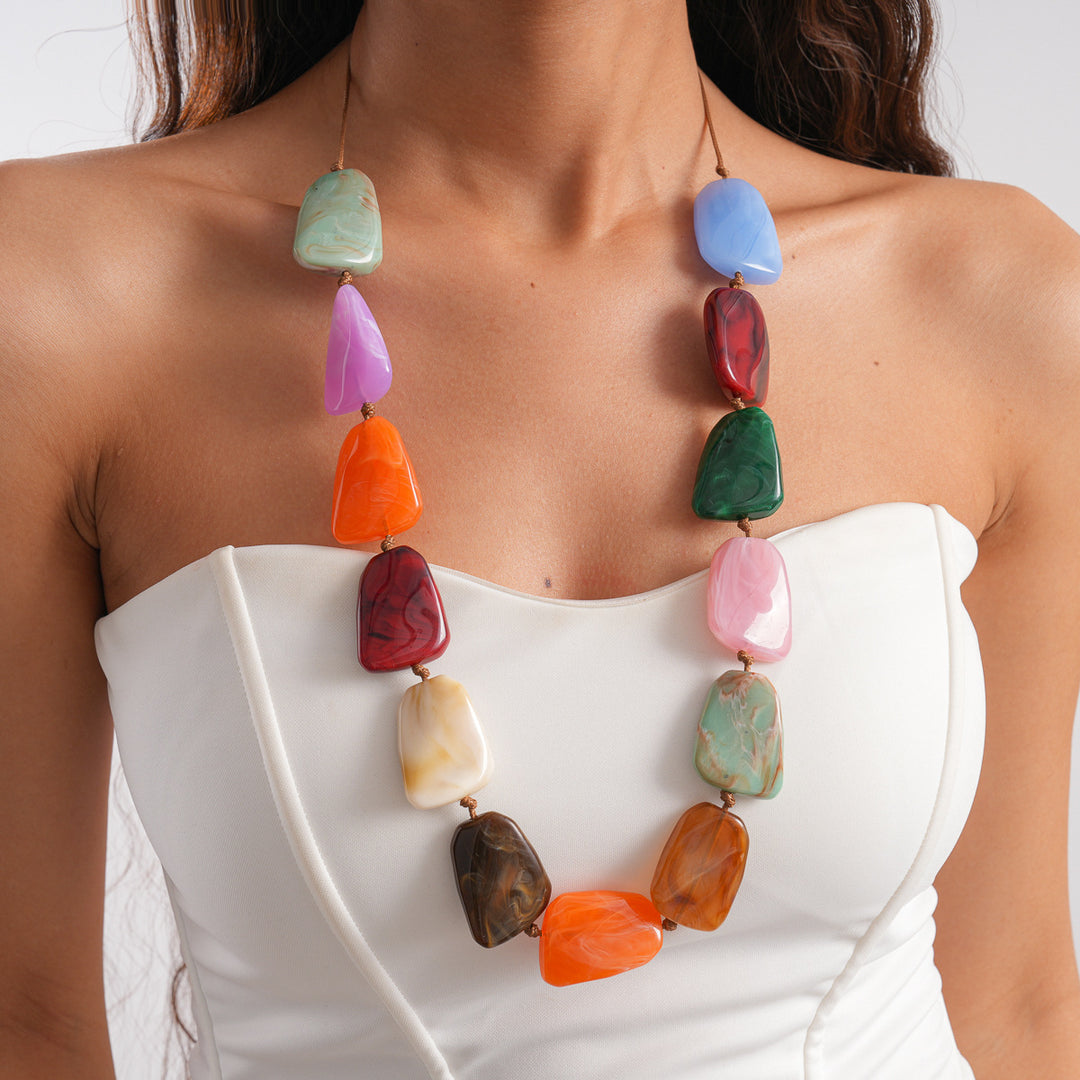 Womens Vintage Marbled Irregular Acrylic Necklace N6K184