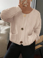 Load image into Gallery viewer, Round Neck 3-Button Pocket Cardigan French Style N6G288