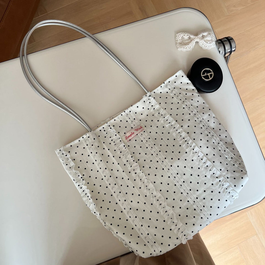 Polka Dot Plaid Lace Canvas Shoulder Bag Women N6F180
