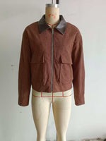 Load image into Gallery viewer, Corduroy Blend Leather Collar Jacket Women N6C138