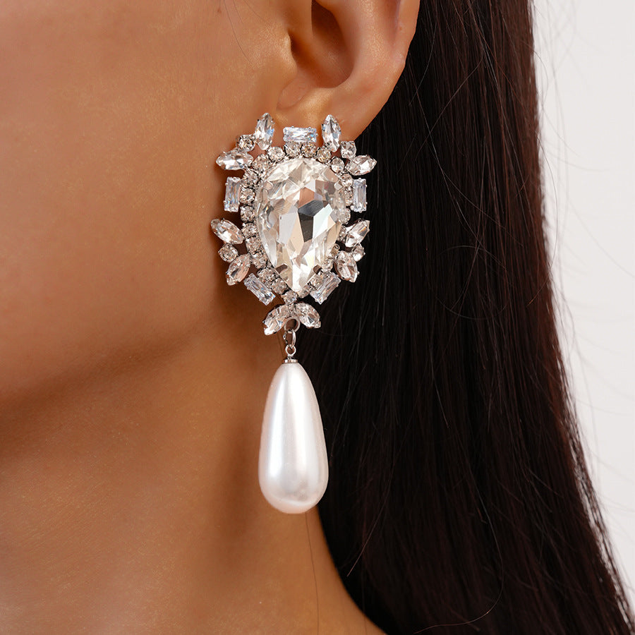Diamond Pearl Earrings Waterdrop Sterling Silver S5P051