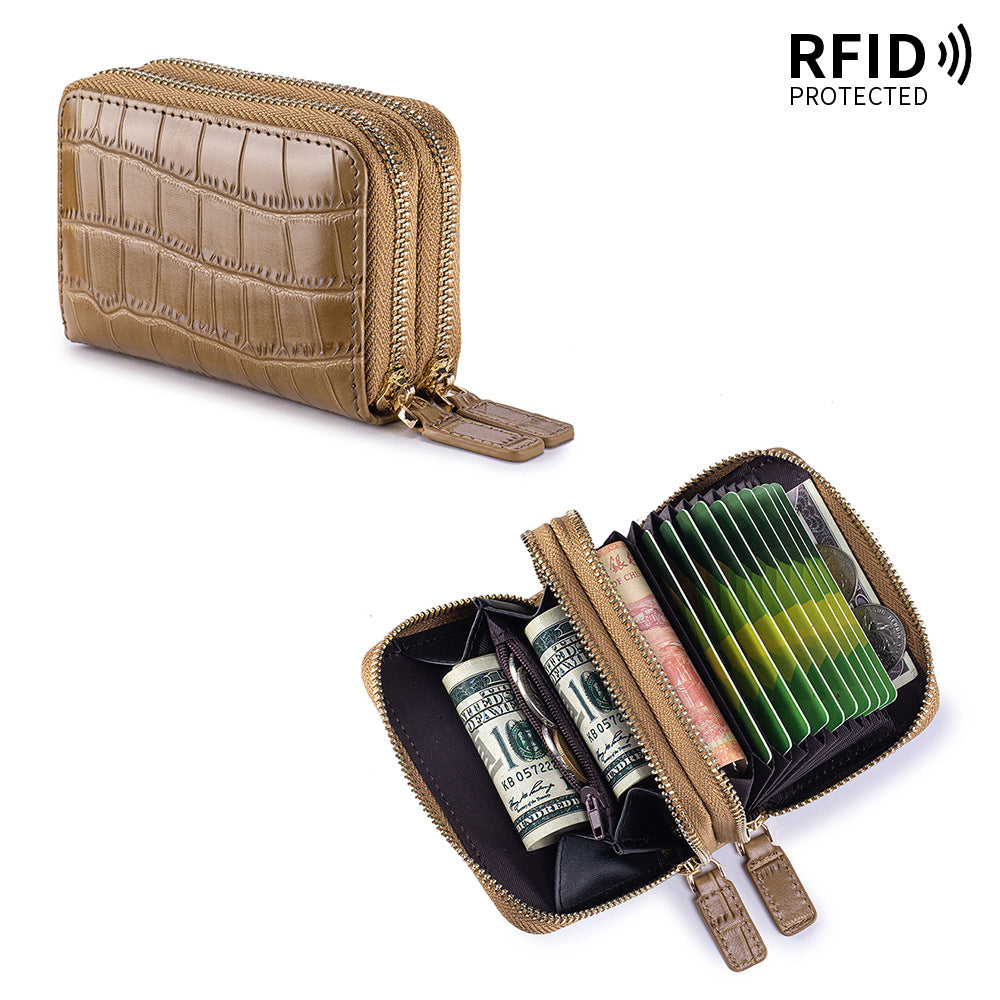 Crocodile Texture RFID Card Holder Zip Around Wallet N6G094