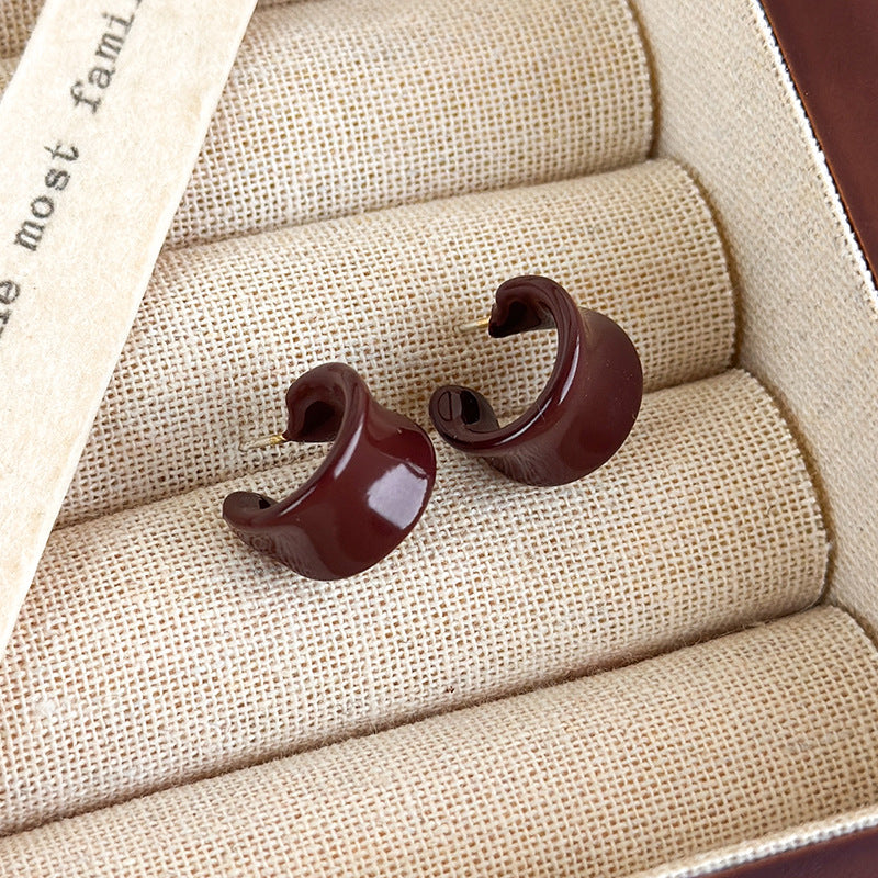 Bright C-Shape  Rim Glazed Half Hoop Stud Earrings N6H103