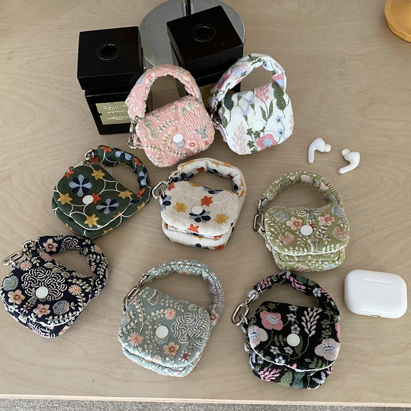 Floral Embroidered Cotton Linen Mini Coin Purse N6J269