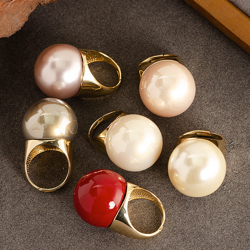 Statement Pearl Open Ring Adjustable Geometric N6H204